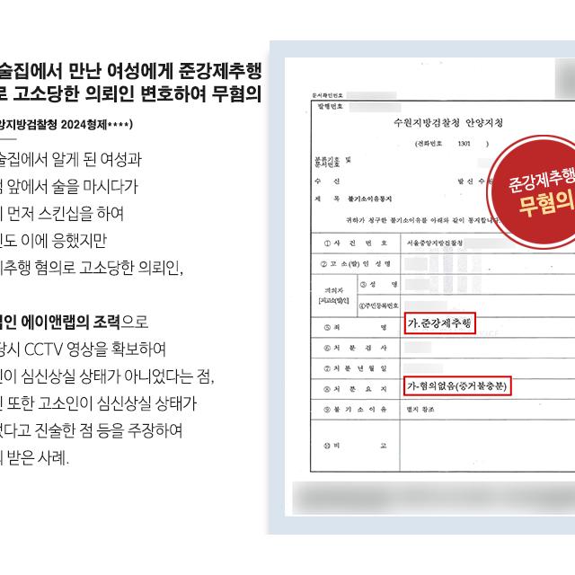 헌팅 술집에서 만난 여성에게 준강제추행 혐의로 고소당한 의뢰인 변호하여 무혐의